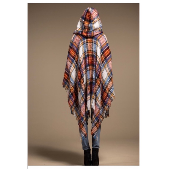 🍁LAST1️⃣🍁New Ruggine Plaid Print Hooded Ruana Poncho - Picture 4 of 5